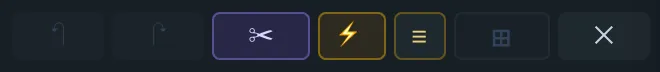 The edit toolbar — undo/redo, split, auto-guess, list/grid view, and clear