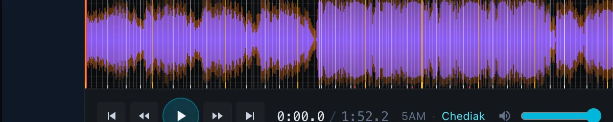 The transport — play/seek controls, time readout, source picker, and playback-rate slider