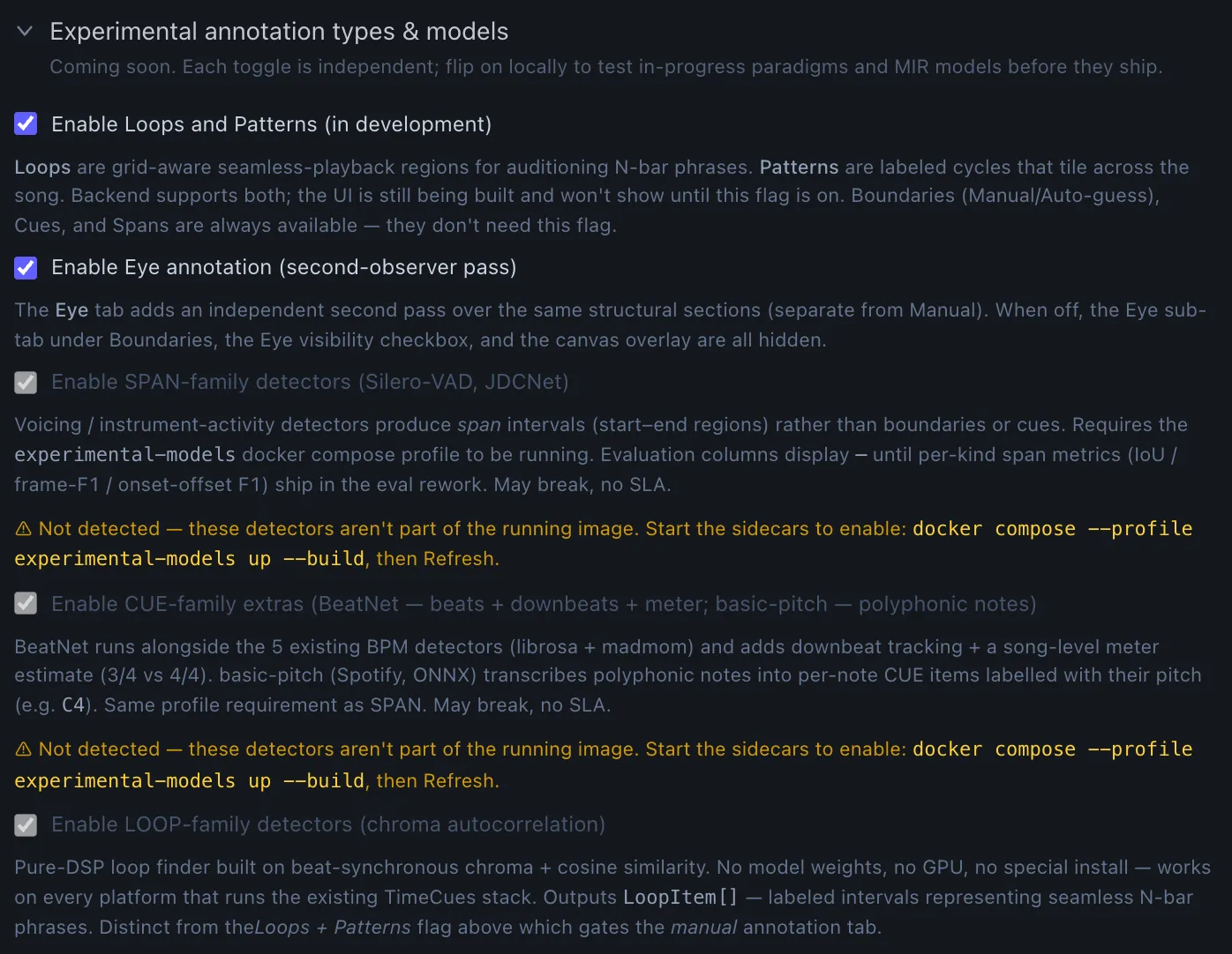 Experimental annotation types & models — opt-in feature flags