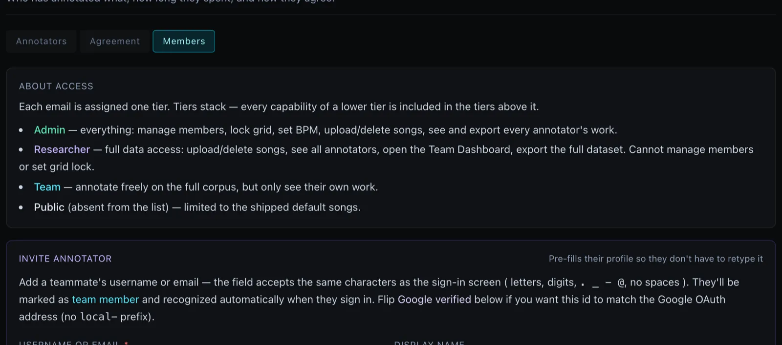 The Members tab — assign or remove tiers per member