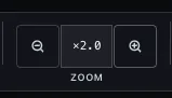 Zoom cluster — − / ×N (or fit) / +, with the current multiplier on the middle button